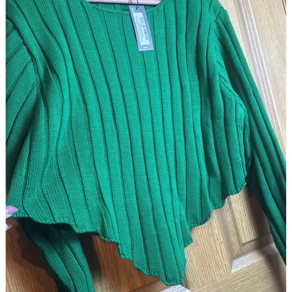NWT~Pretty Little Thing  Sz XL Cropped Cable Knit Dip Hem Sweater KELLY GREEN - Picture 16 of 16